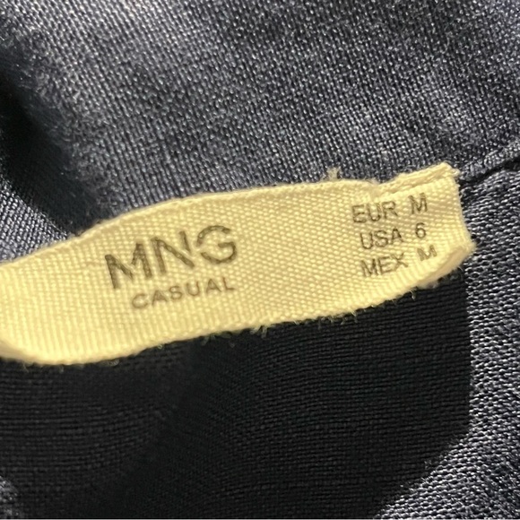 mango navy blue button front linen blend midi dress - Picture 6 of 10